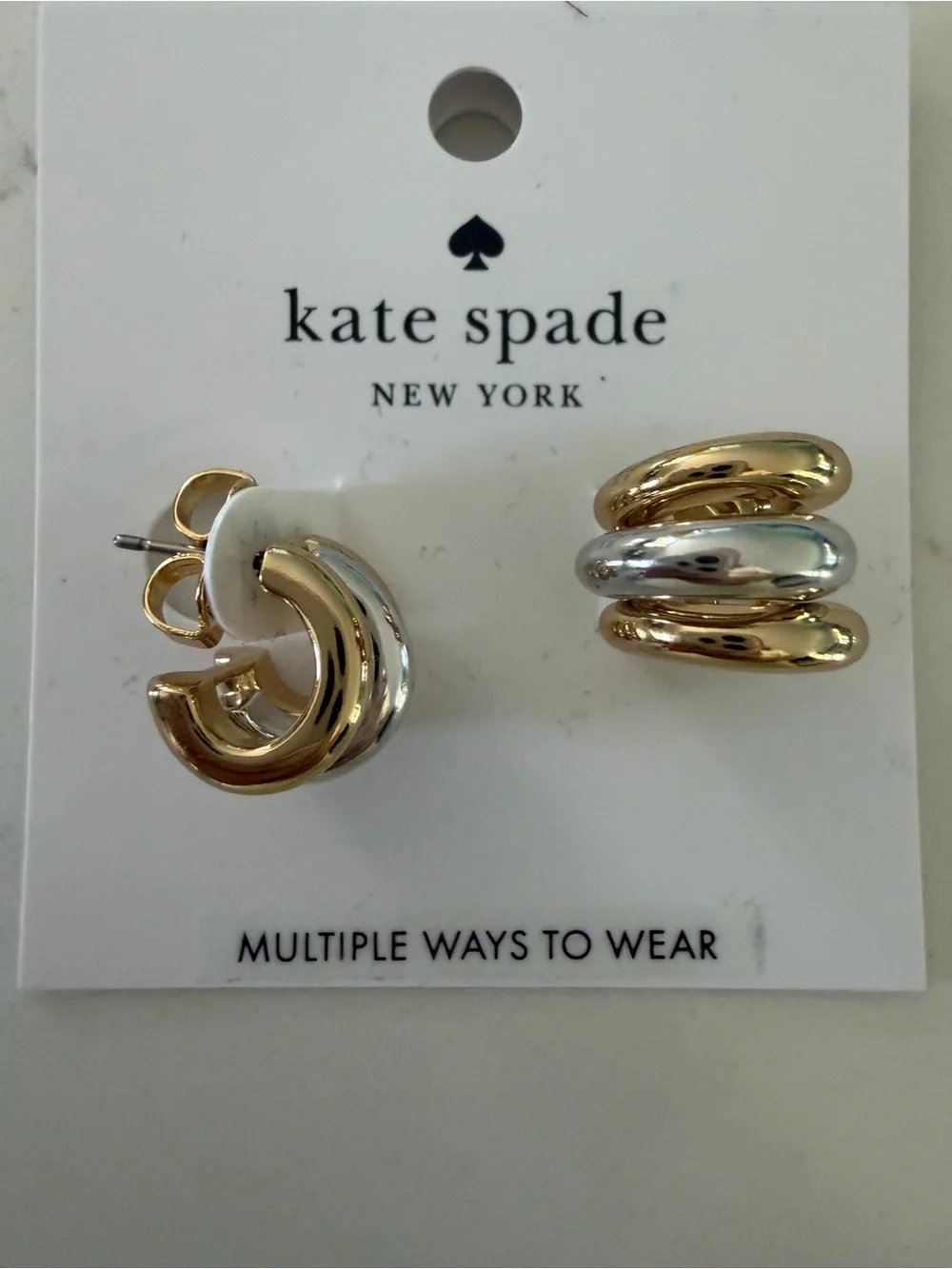 kate spade Gold and Silver Triple-Link Hoop Earrings